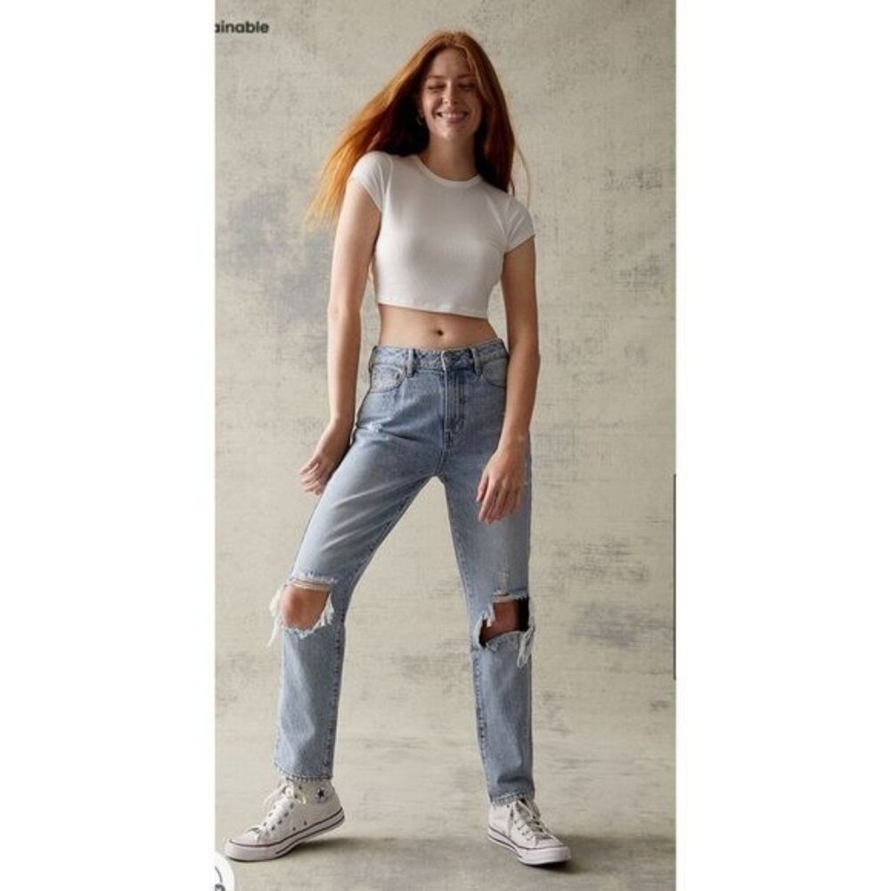 Pacsun distressed mom jeans high rise eco light blue 26 - Picture 11 of 11